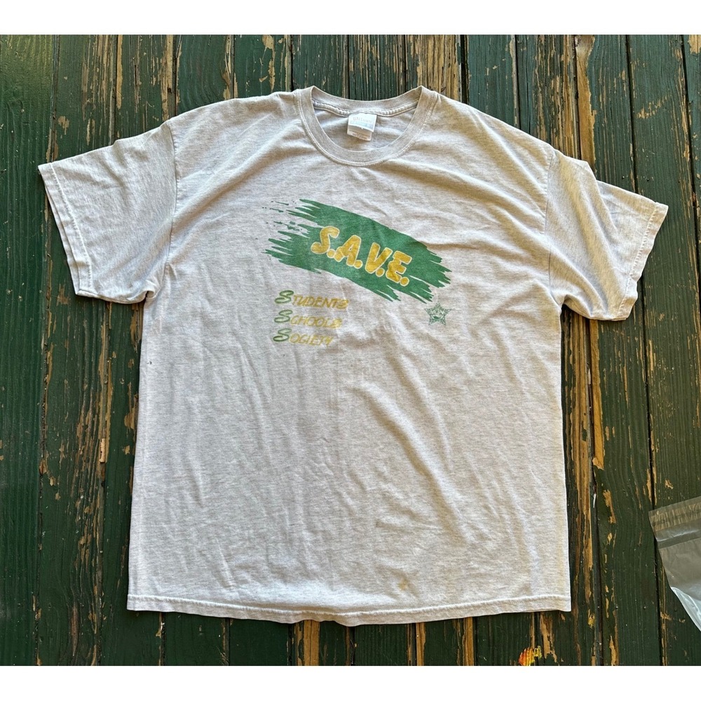 Vintage Hanes S.A.V.E. Graphic T-Shirt Grey Heathered Students Schools Society L